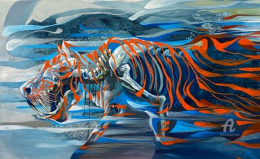 Pittura intitolato "Tiger year 2022" da Loi Duc (DucloiArt), Opera d'arte originale, Olio