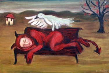 Painting titled "Rest for the Wicked" by Dudley, Original Artwork