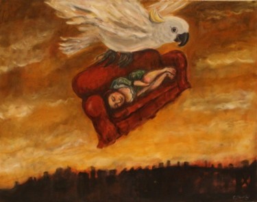 Painting titled "Couch Flying" by Dudley, Original Artwork