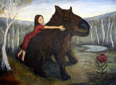 Painting titled "Hugging the Beast" by Dudley, Original Artwork
