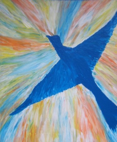 Painting titled "Blue Bird Of Happin…" by Maggie, Original Artwork, Oil