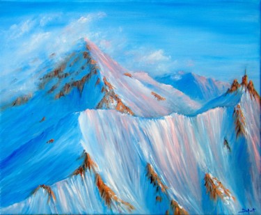 Lever du soleil sur le Mont Blanc Peinture intitulée "Lever du soleil sur…" par Jeremy Duforest, Œuvre d'art originale, Huile