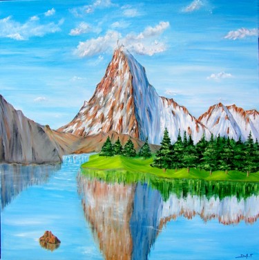 Le Mont Cervin(Alpes Suisses) vue du lac Stellisee Peinture intitulée "Le Mont Cervin(Alpe…" par Jeremy Duforest, Œuvre d'art originale, Huile