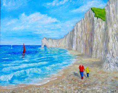 Peinture intitulée "la Falaise d'Amont…" par Jeremy Duforest, Œuvre d'art originale, Huile