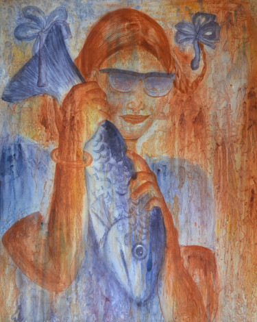 Pintura titulada "playing-with-fish-1…" por Srinivas Rao Duggapu, Obra de arte original, Acrílico