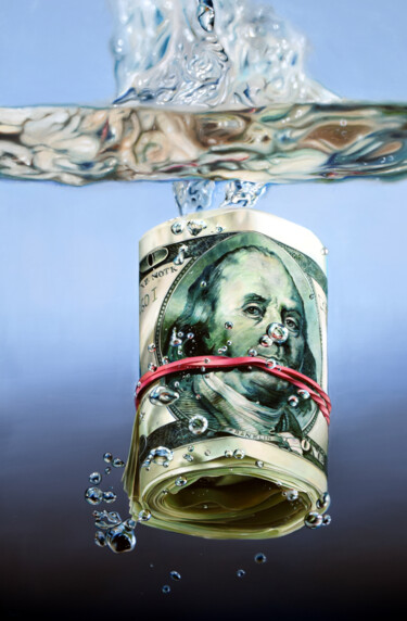 Schilderij getiteld "The sinking dollar" door Peter Duhaj, Origineel Kunstwerk, Olie