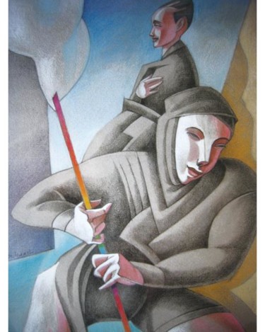 Peinture intitulée "Passeur (à la canne…" par Daniel Duhamel Arrapel, Œuvre d'art originale, Huile