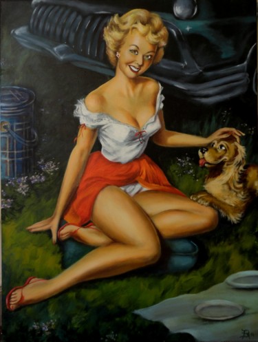 Painting titled "Pin up girl" by Alois Baumgartner, Original Artwork, Acrylic