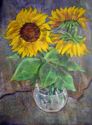 Drawing titled "Sunflowers" by Irena Dukule, Original Artwork