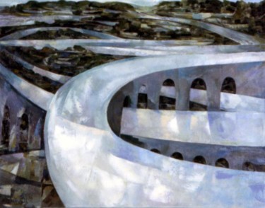 Painting titled "Highway" by Irena Dukule, Original Artwork, Oil