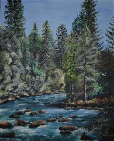 Peinture intitulée "Rivière et forêt" par Dumamar, Œuvre d'art originale