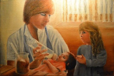 Peinture intitulée "La femme et l'enfant" par Dumamar, Œuvre d'art originale