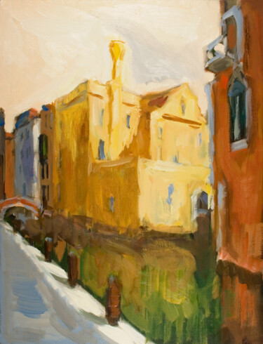 Painting titled "A Bridge in Venice" by Dumitru Bostan, Original Artwork, Oil