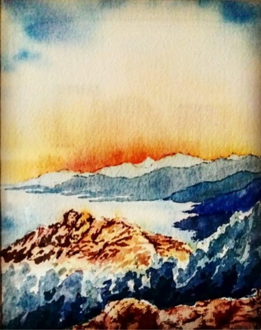Peinture intitulée "Montagnes corses ja…" par A Balestraccia, Œuvre d'art originale, Aquarelle Monté sur Carton