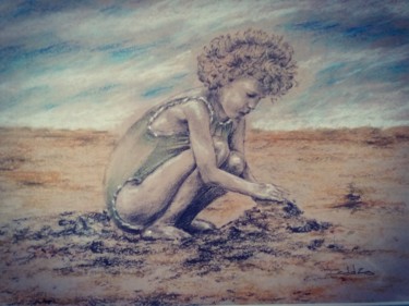 Dessin intitulée "Fillette à la plage" par A Balestraccia, Œuvre d'art originale, Crayon Monté sur Carton
