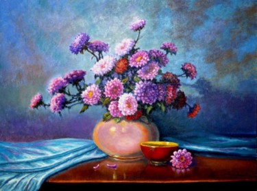 Painting titled "Colored Asters and…" by John Hudson Hawke, Original Artwork, Acrylic