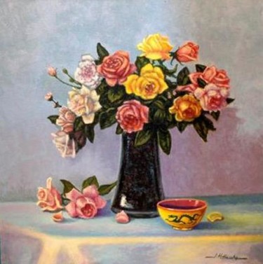 Painting titled "Mixed Roses and Dra…" by John Hudson Hawke, Original Artwork, Acrylic