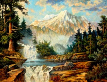 Painting titled "Mountain Mist" by John Hudson Hawke, Original Artwork, Oil