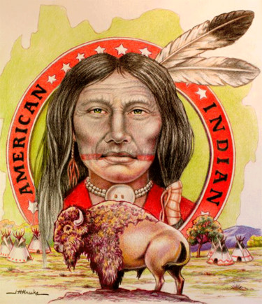 Painting titled "American Indian" by John Hudson Hawke, Original Artwork, Pastel