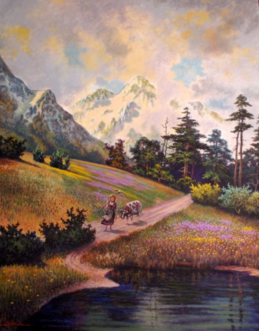 Painting titled "Highland Pastures" by John Hudson Hawke, Original Artwork, Acrylic