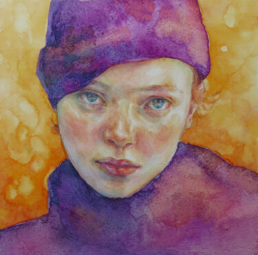 Malerei mit dem Titel "In purple" von Dunja Jung, Original-Kunstwerk, Aquarell