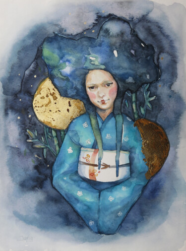 Malerei mit dem Titel "China Girl" von Dunja Jung, Original-Kunstwerk, Aquarell