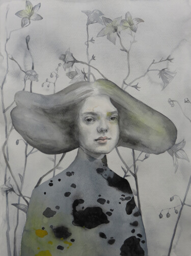 Malerei mit dem Titel "In gray" von Dunja Jung, Original-Kunstwerk, Aquarell