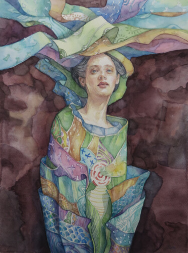 Malerei mit dem Titel "Layers of Life" von Dunja Jung, Original-Kunstwerk, Aquarell