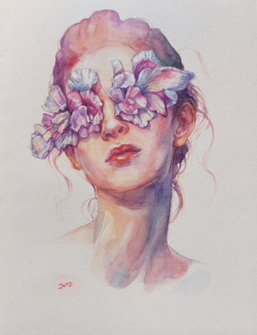 Картина под названием "Blinded by Spring" - Dunja Jung, Подлинное произведение искусства, Акварель