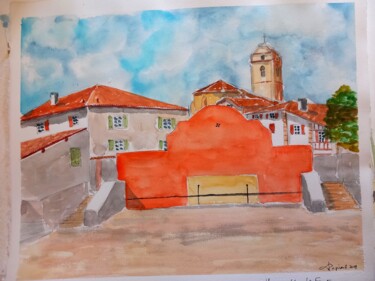 Painting titled "Le Fronton" by Dupicard, Original Artwork, Watercolor