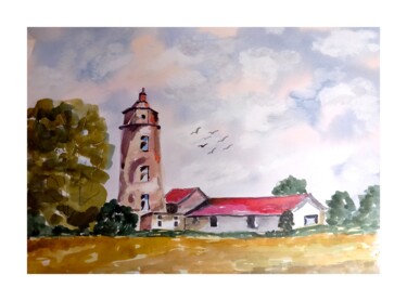 Painting titled "Le phare" by Dupicard, Original Artwork, Watercolor