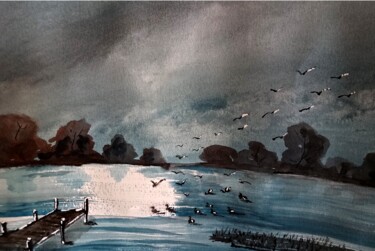 Peinture intitulée "Le ponton" par Dupicard, Œuvre d'art originale, Aquarelle