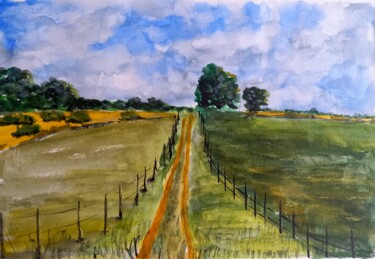 Painting titled "Ce petit chemin..." by Dupicard, Original Artwork, Watercolor