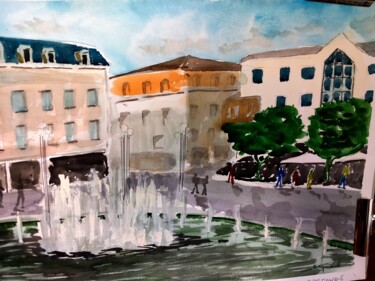 Painting titled "Fontaine" by Dupicard, Original Artwork, Watercolor