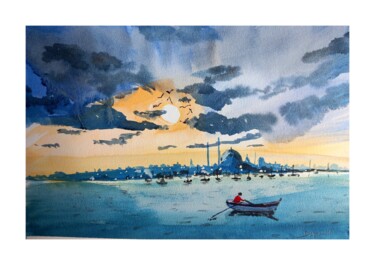 Pintura intitulada "La barque du Bospho…" por Dupicard, Obras de arte originais, Aquarela