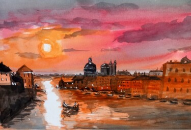 Painting titled "En rouge et noir" by Dupicard, Original Artwork, Watercolor