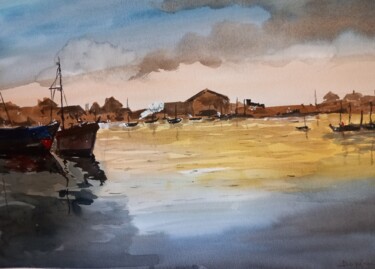 Painting titled "Port Claude" by Dupicard, Original Artwork, Watercolor