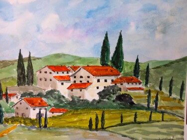 Schilderij getiteld "Toscana" door Dupicard, Origineel Kunstwerk, Aquarel