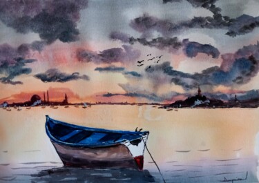 Painting titled "Une vue d'Istanbul" by Dupicard, Original Artwork, Watercolor