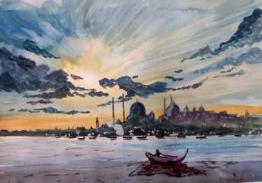 Painting titled "Une vue d'Istanbul 2" by Dupicard, Original Artwork, Watercolor
