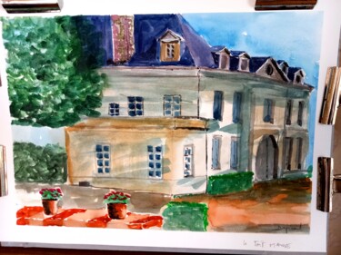 Painting titled "Le toit mauve" by Dupicard, Original Artwork, Watercolor