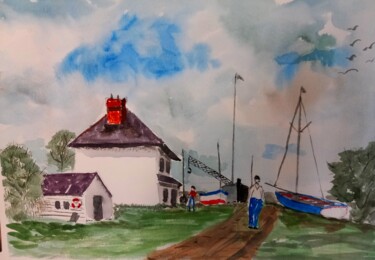 Painting titled "Le petit chantier d…" by Dupicard, Original Artwork, Watercolor