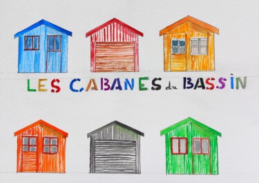 Painting titled "Les cabanes du Bass…" by Dupicard, Original Artwork, Watercolor