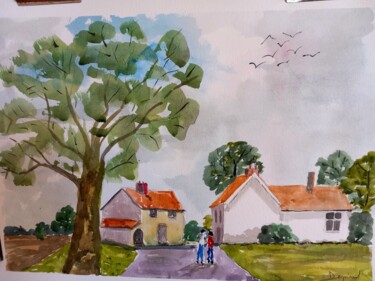 Painting titled "Chez ce cher Serge" by Dupicard, Original Artwork, Watercolor