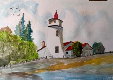Painting titled "Le Phare 2" by Dupicard, Original Artwork, Watercolor