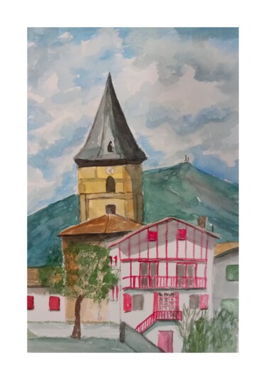 Peinture intitulée "La Rhune depuis Ain…" par Dupicard, Œuvre d'art originale, Aquarelle