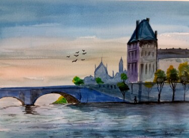 Painting titled "Sous les ponts de P…" by Dupicard, Original Artwork, Watercolor