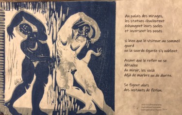 Au palais des mirages Gravures & estampes intitulée "Au palais des mirag…" par Catheri Duplaix, Œuvre d'art originale, Xylographie Monté sur Carton