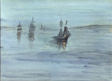 Peinture intitulée "Nocturne : la mer s…" par Denis Dupon, Œuvre d'art originale, Huile