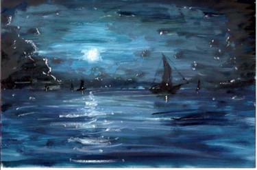 Peinture intitulée "Régate nocturne" par Denis Dupon, Œuvre d'art originale